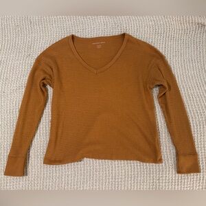 Mustard Long Sleeve Waffle Knit Top